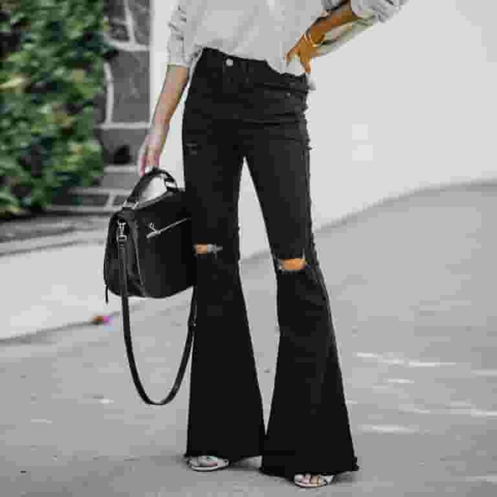 NWT Black Distressed Flared Jeans High Rise